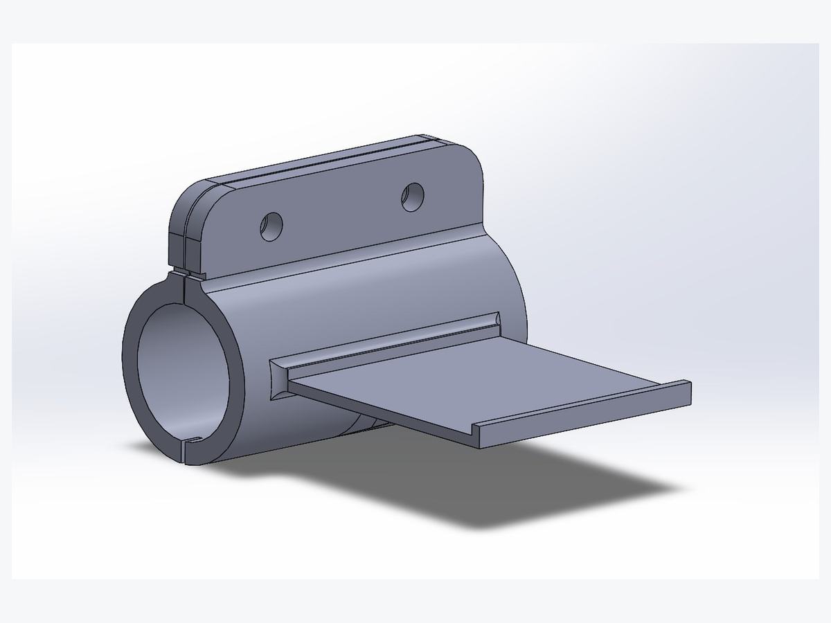 CAD render of the end locator showing the flat face for an angle gauge
