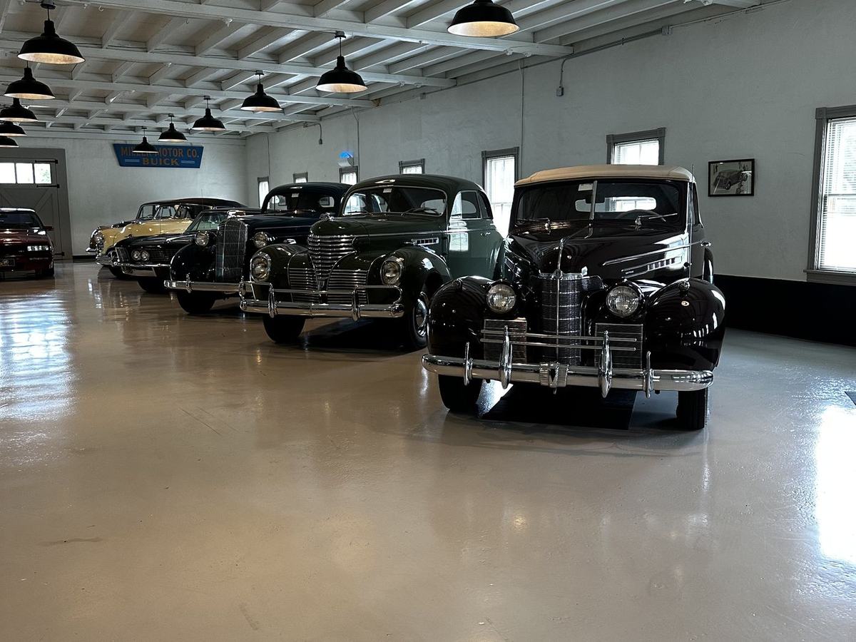 Restored automobiles in the collection hall