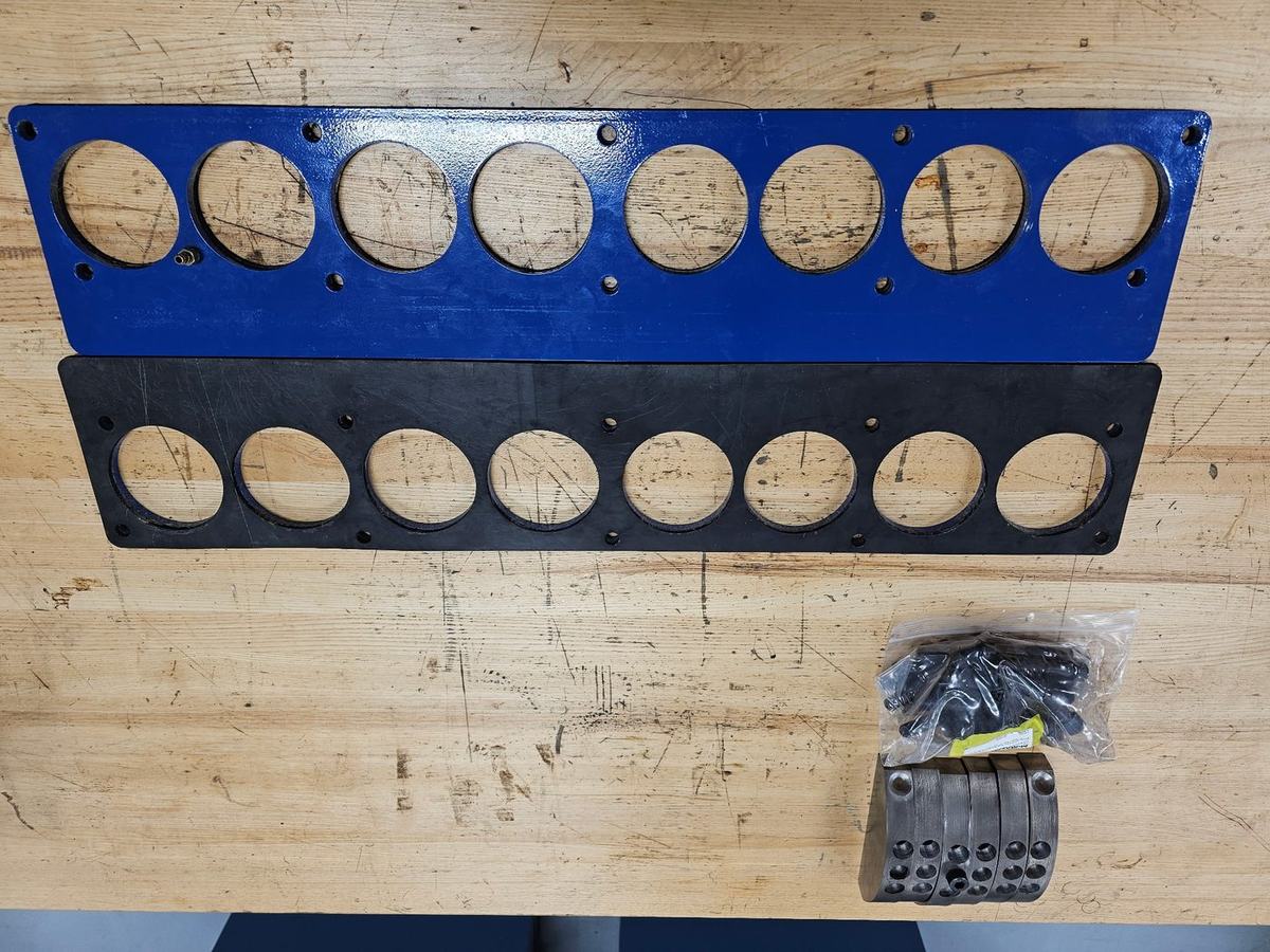Pressure test plates for a straight-eight engine block