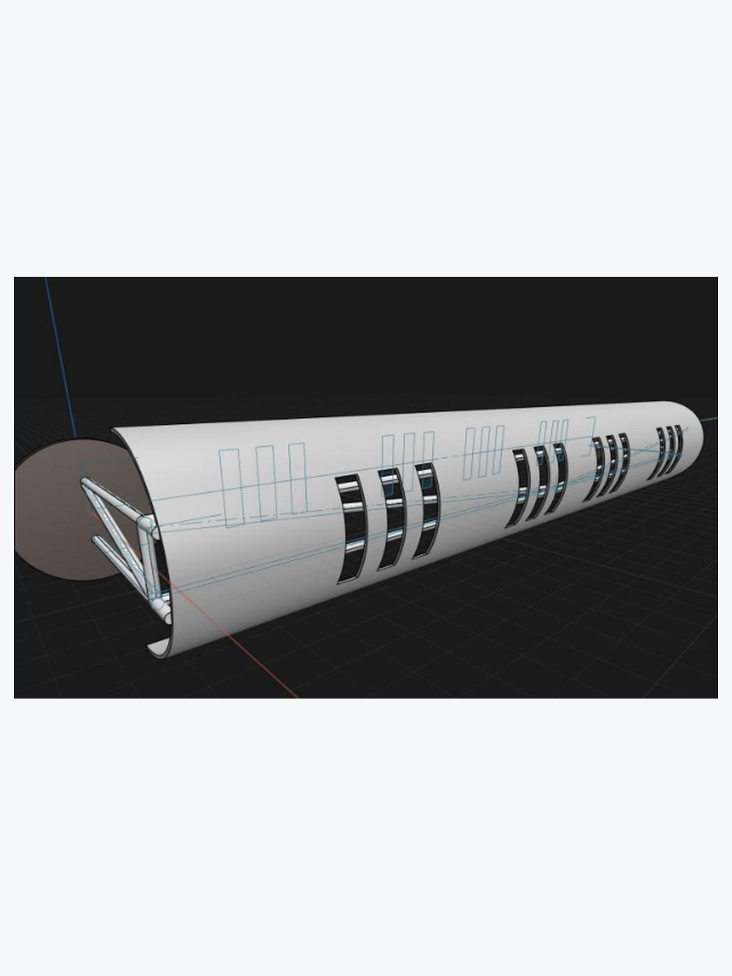 CAD model of the curved lamp shell showing the slot pattern